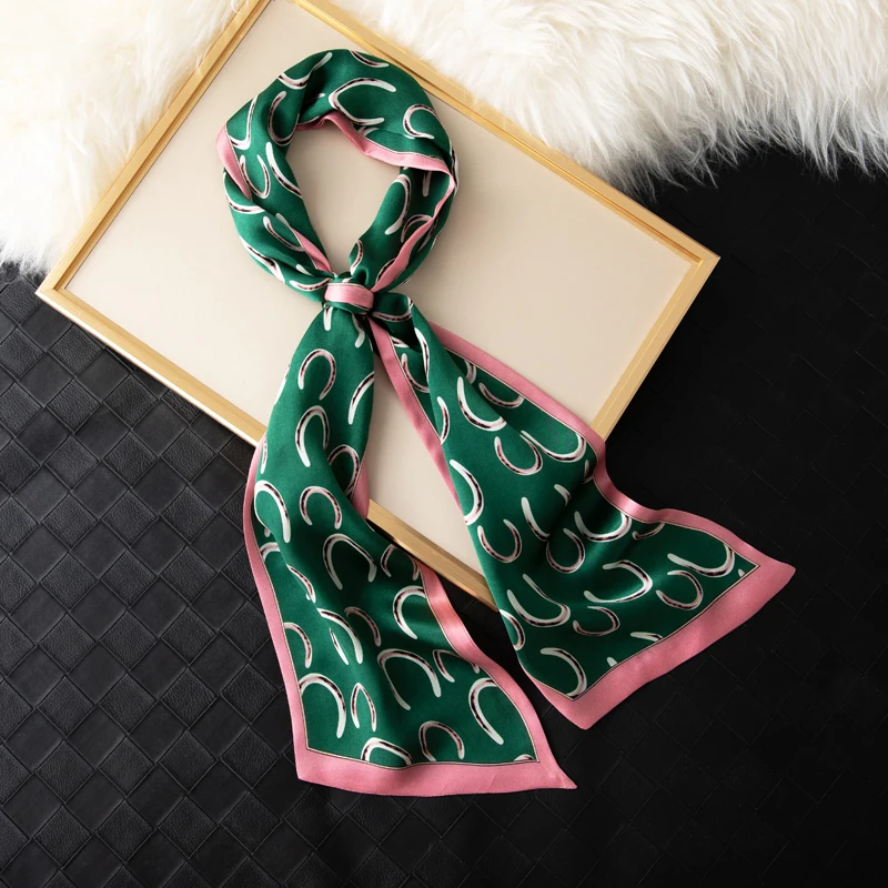 SuyaDream Woman Print Silk Scarf 100%Mulberry Silk 145CMX15CM Two layers Long Silk Scarves 2024 Spring Office Lady