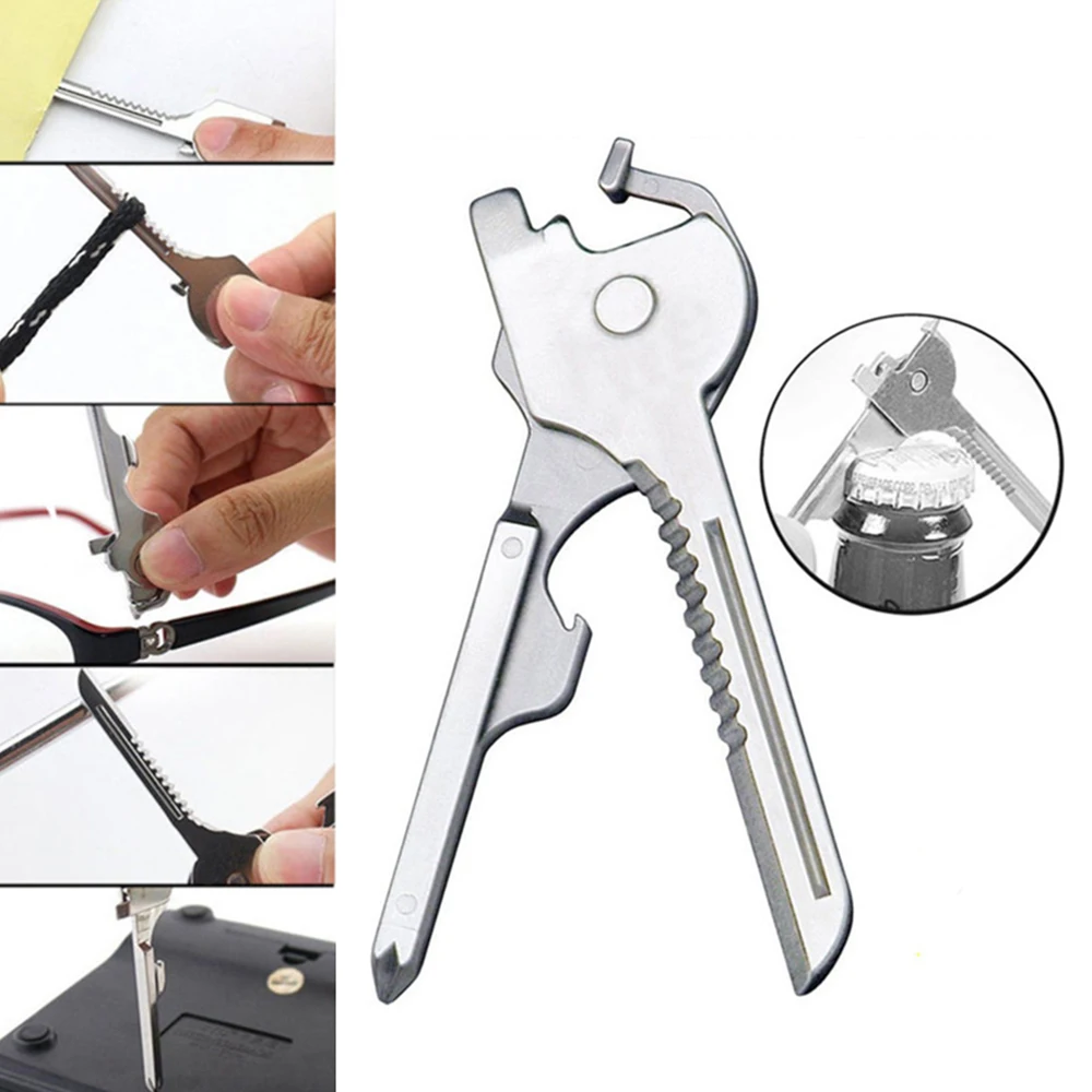 6 in 1 Multi-function Key Chain Edc Gear Useful Key Shape Ring Pocket Opener Screwdriver Serrated for Outdoor Survival Camping