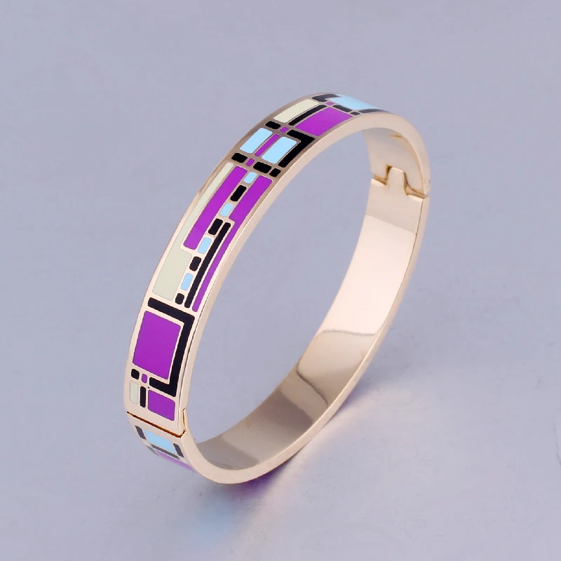 Vintage Color Design Opening Bracelet Bangle for Women Stainless Steel Enamel Jewelry Pattern Gold Birthday Gift