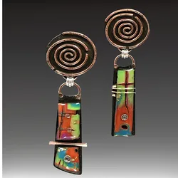 Vintage Spiral Colorful Resin Stone DropEarrings for Women Bohemia Ancient Bronze Metal Swirl Whirlpool Statement Dangle Earring