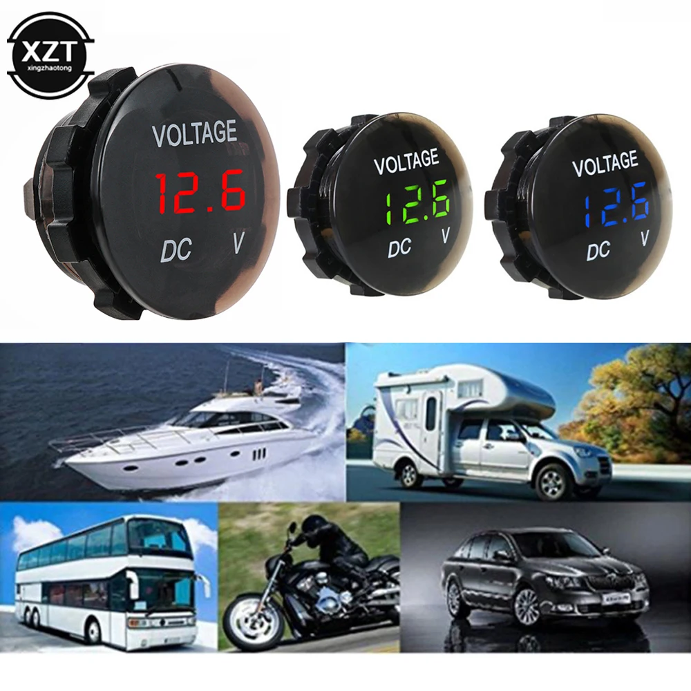 Mini Round Waterproof Digital Panel Voltmeter Voltage Meter Tester  DC 12V-24V Led Display for Car Motorcycle Boat ATV Truck