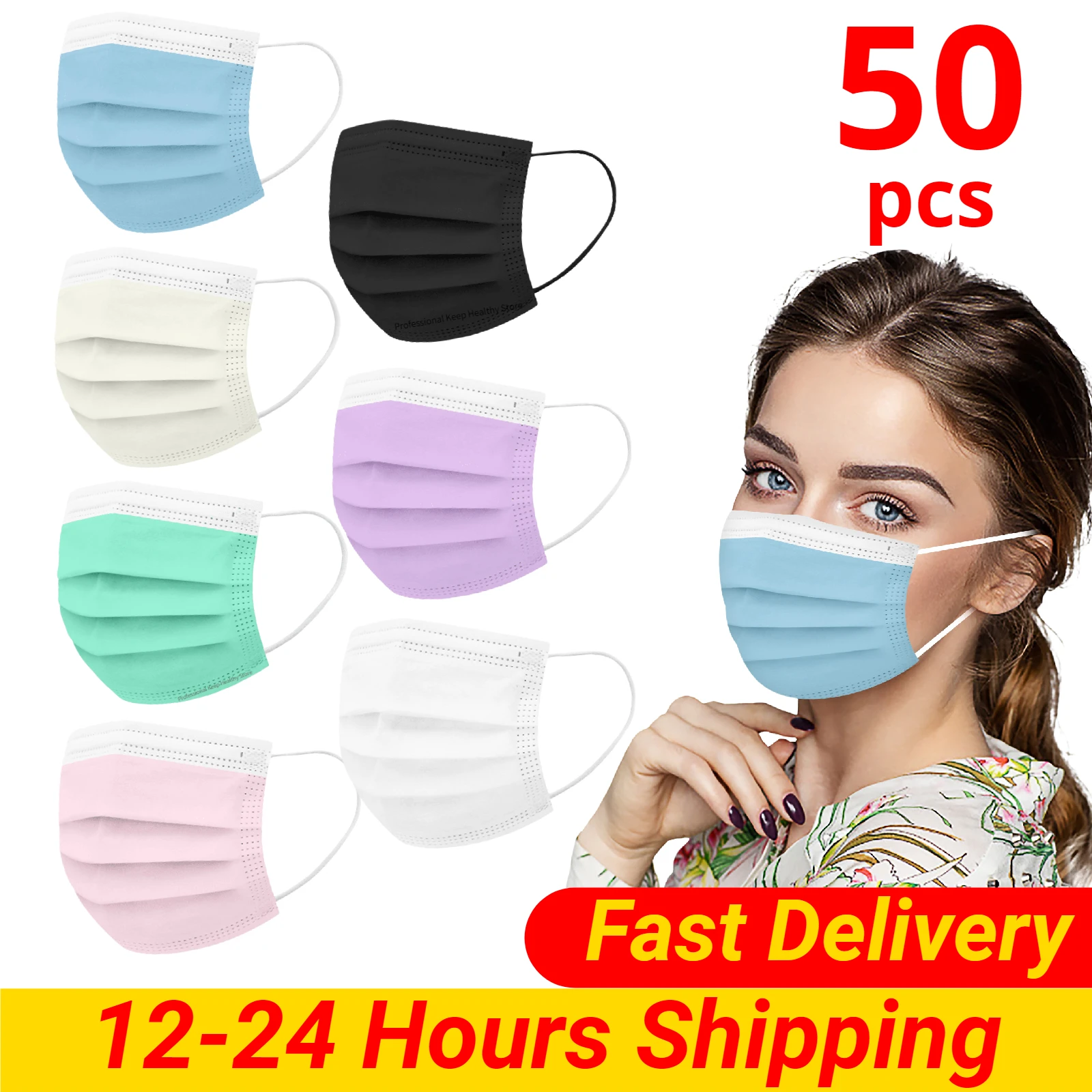 50PCS Adult Disposable Protective Mask 3 Layers Dustproof Facial Protective Face Cover Masks 5 Colors Mixed  Mouth Masks