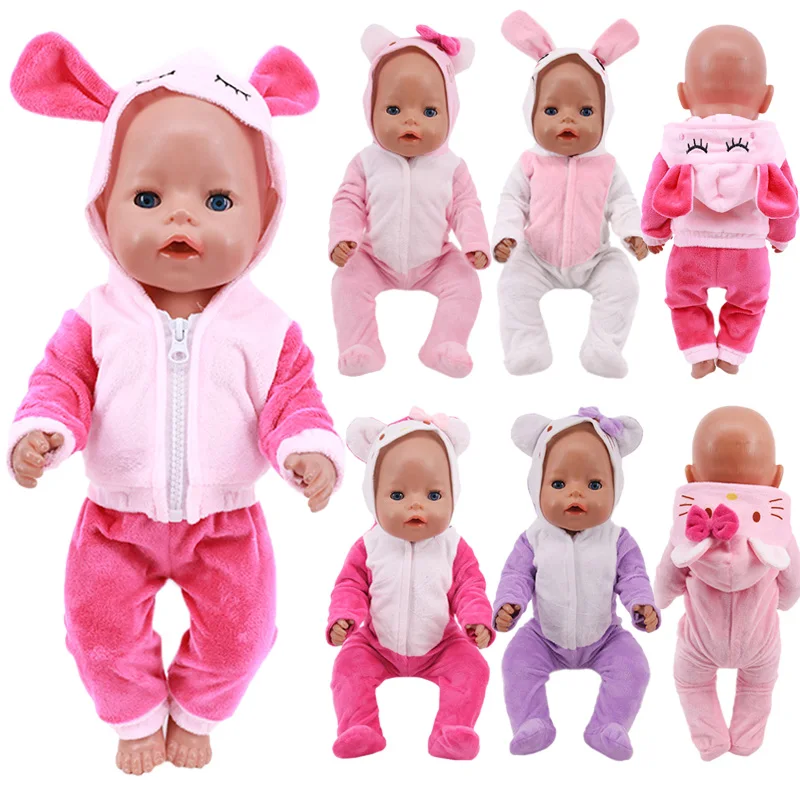 Doll Baby Clothes Unicorn Kitty Pajamas Fit 18 Inch American&43 CM Reborn New Born Baby Doll OG Girl Doll Gift`s Eyes for toys