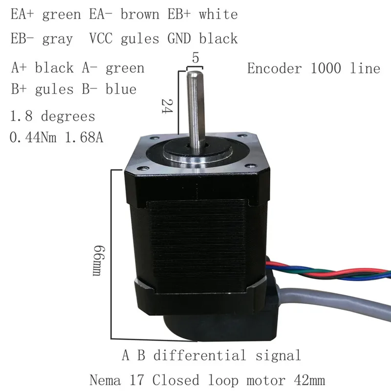 

Nema17 42mm*48mm 1.8° 0.44N.M 1.68A Encoder Stepper Motor AB differential signal 1000 wire Encoder Closed Loop Stepping Motor