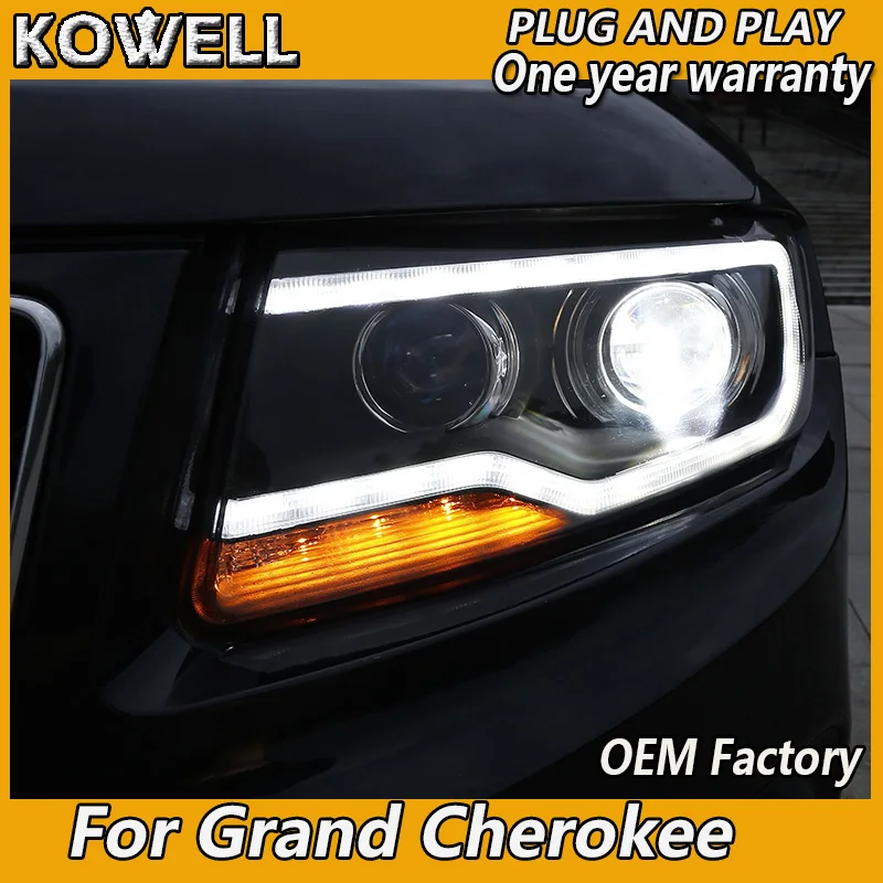 KOWELL Car Styling for Jeep Grand Cherokee Headlight 2011-2015 Grand Cherokee Head Light DRL Turn Signal Low High Beam Projector