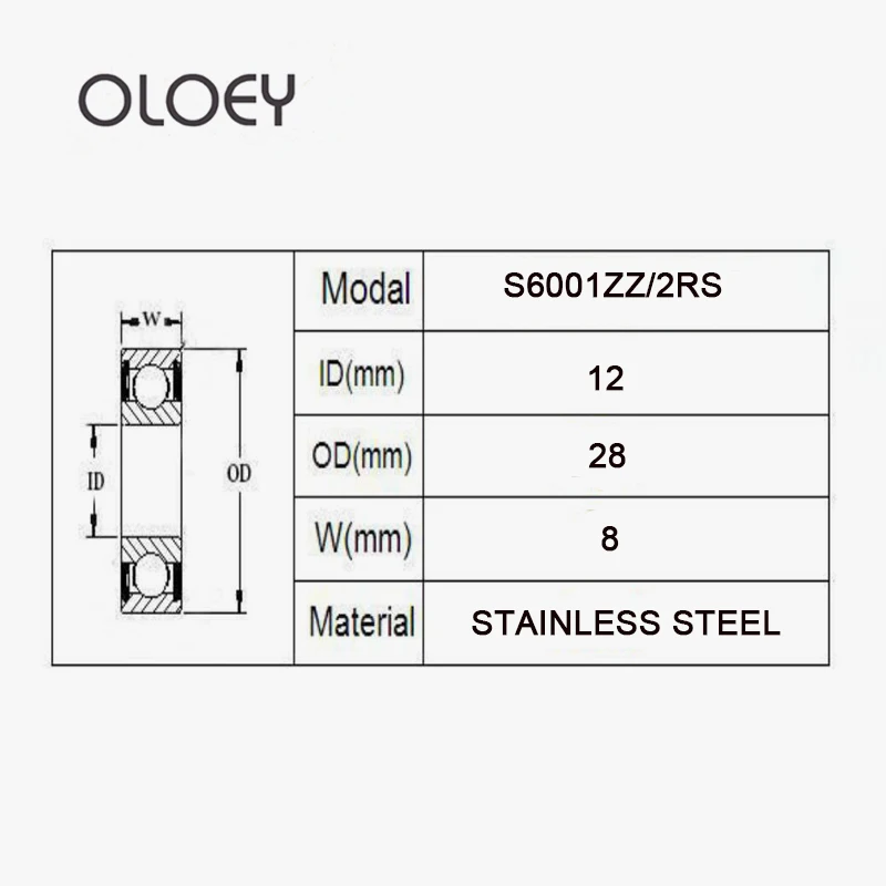 S6001 ZZ 2RS 304 Stainless Steel Bearing 12*28*8mm Deep Groove Ball Bearings 2/4PCS Corrosion Resistance And High Quality