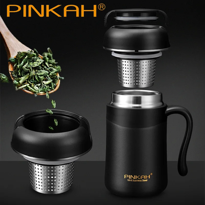 Pinkah Thermos 380ml With Tea Infuser Coffee Filter Stainless Steel Vacuum Insulated Coffee Mug Home Office Tea Cup With Handle