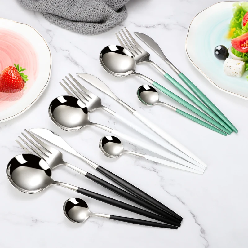 4Pcs/set Black Gold Cutlery Set 18/10 Stainless Steel Dinnerware Spoon Dropshipping Silverware Flatware  Dinner Knife Fork