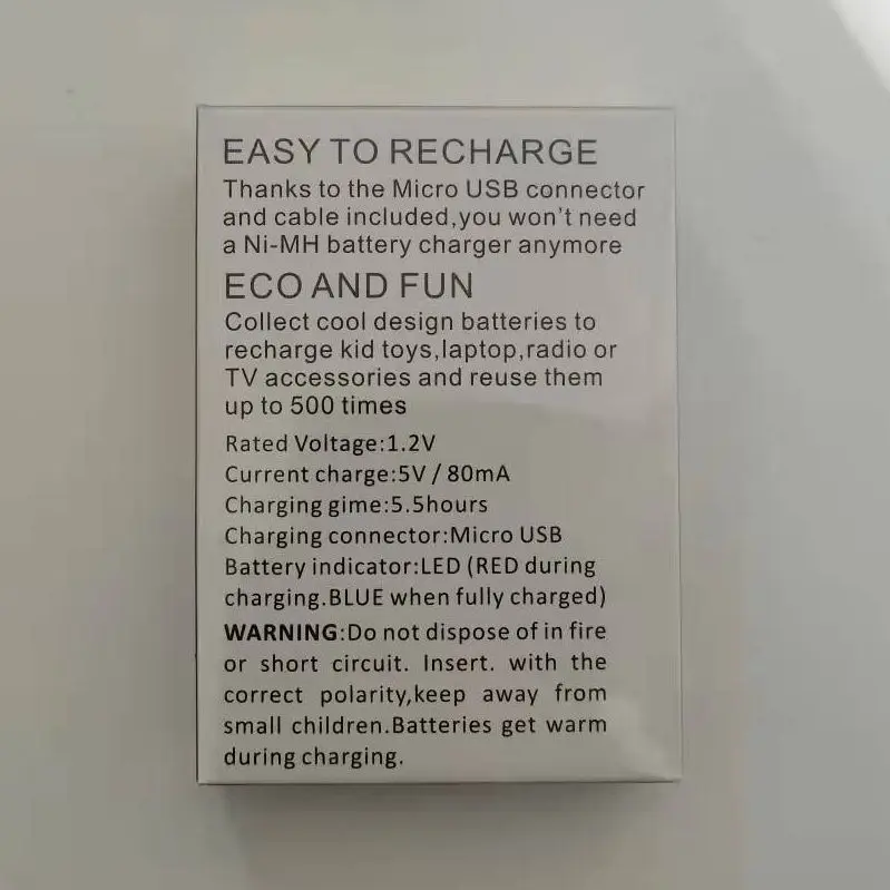 Baterías recargables Micro USB AAA-1.2V, NH-AAA, 1,2 V, 450mAH, 4 unids/lote + Cable USB