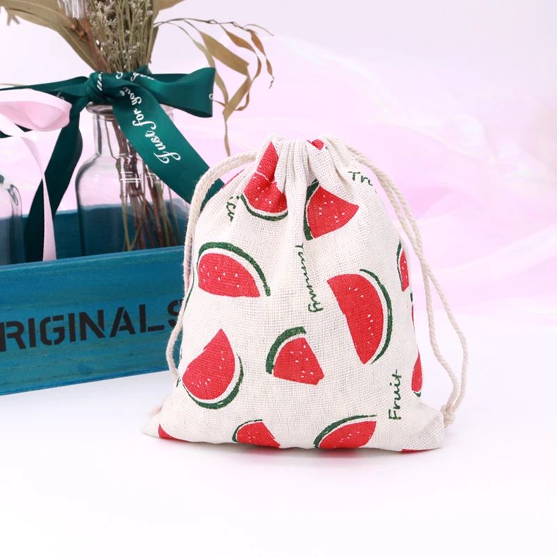 Free Shipping red watermelon Cotton Bags With Drawstrings 14*16cm 5pcs Lot Jewelry Display Gift Packaging Jewelry Pouches