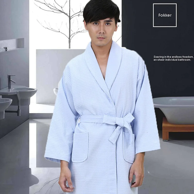 Summer Cotton White Bathrobe Men Bridesmaid Plus Size Waffle Bathrobe Cotton Hotel Robe for Boys Men\'s Long Sleepwear Nightgown