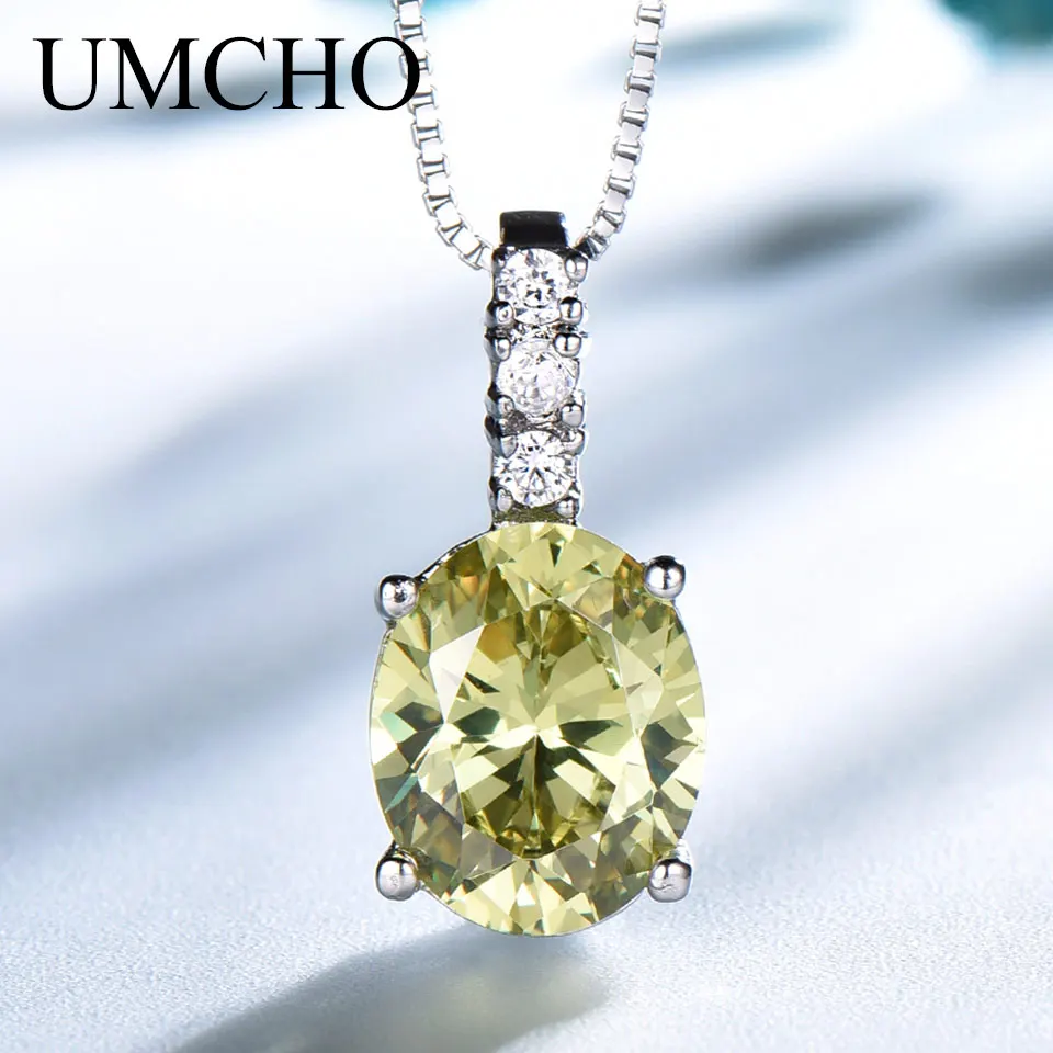 

UMCHO Real 925 Sterling Silver Round Cubic Zircon Gemstone Pendant Necklace For Girl Women Party Fashion Fine Jewelry