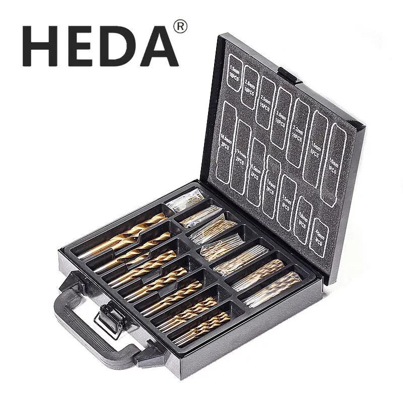 HEDA 99 PCS  HSS titanium twist drill Woodworking hole sawing hacksaw eye drill bit set