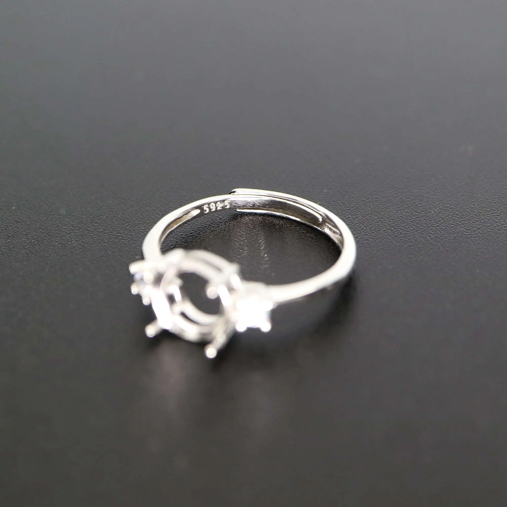 5-8MM round simple silver Gemstone CZ stone prong bezel solid 925 sterling silver adjustable ring settings 1214033