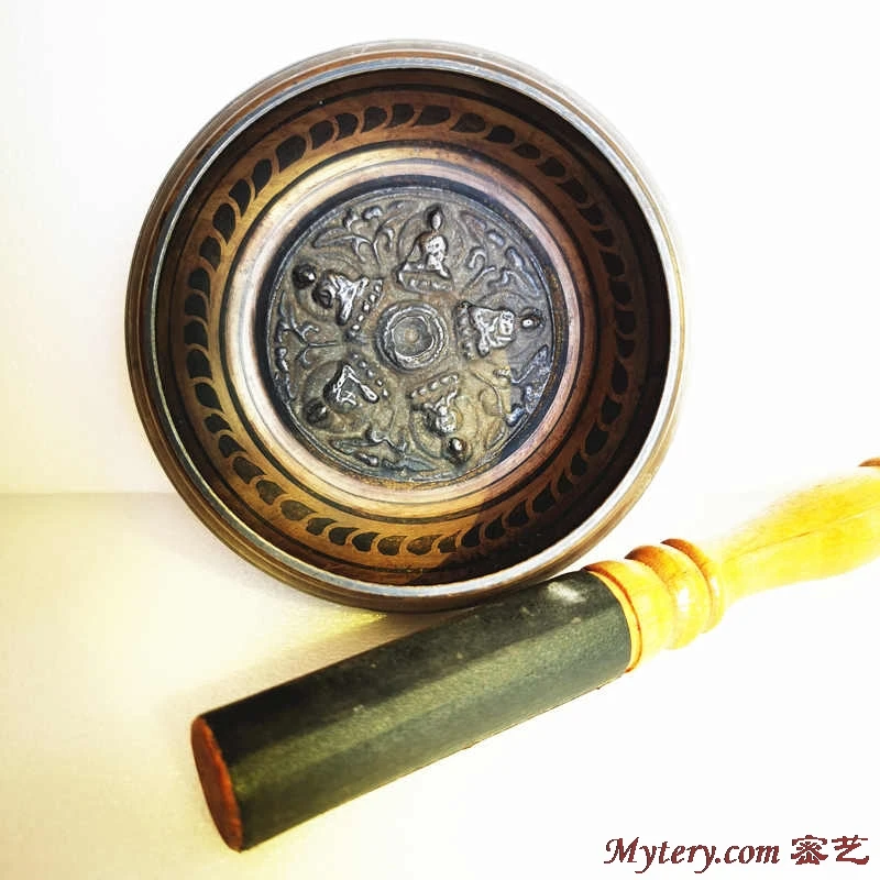 3.9in Yoga Healing Meditation Musical Instruments Tibetan Metal Brass Singing Bowl 10cm Five Buddhas Free Ship TBC869