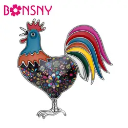 Bonsny Enamel Alloy Floral Rooster Fowl Chicken Brooches Clothes Scarf Pin Animal Jewelry For Women Girls Teens Party Gift Bulk