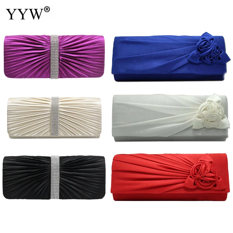 YYW Silk Women Evening Party Bags Clutch Beautiful Flower Shoulder Badg With Chain Luxury Handbags Purse Crossbody Bags Female