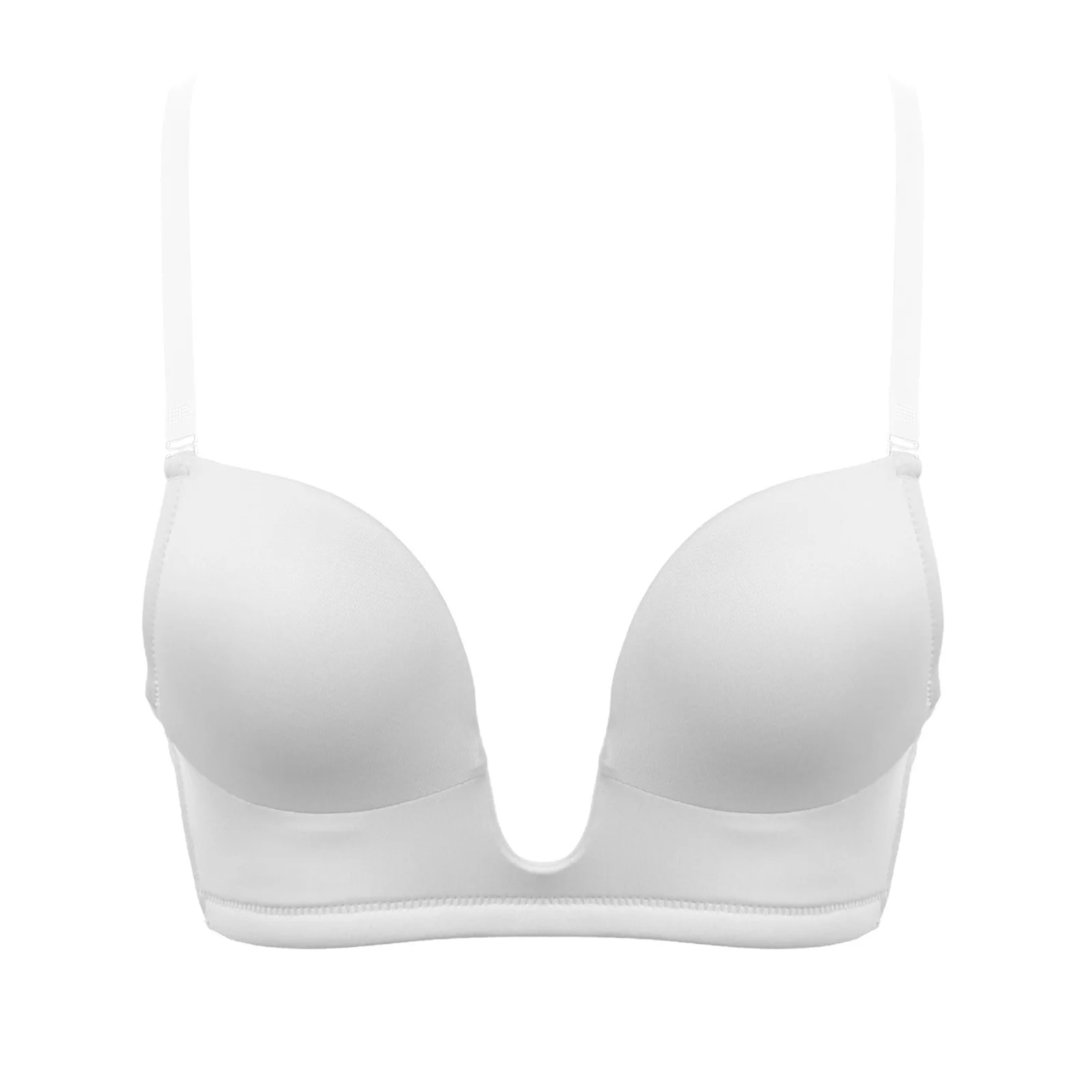 

Vgplay Solid White Bra for Women Deep Plunge Brassiere Thin Triangle Cup Underwear Backless Adjusted Convertible Strap Women Bra