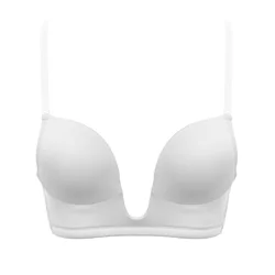 Vgplay Solid White Bra for Women Deep Plunge Brassiere Thin Triangle Cup Underwear Backless Adjusted Convertible Strap Women Bra