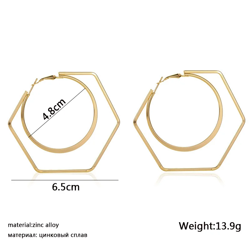 Big Hexagon Hoop Earrings for Women Exaggerated Hollow Geometric Statement Earrings Gold Color Metal Hoop Earrings pendientes