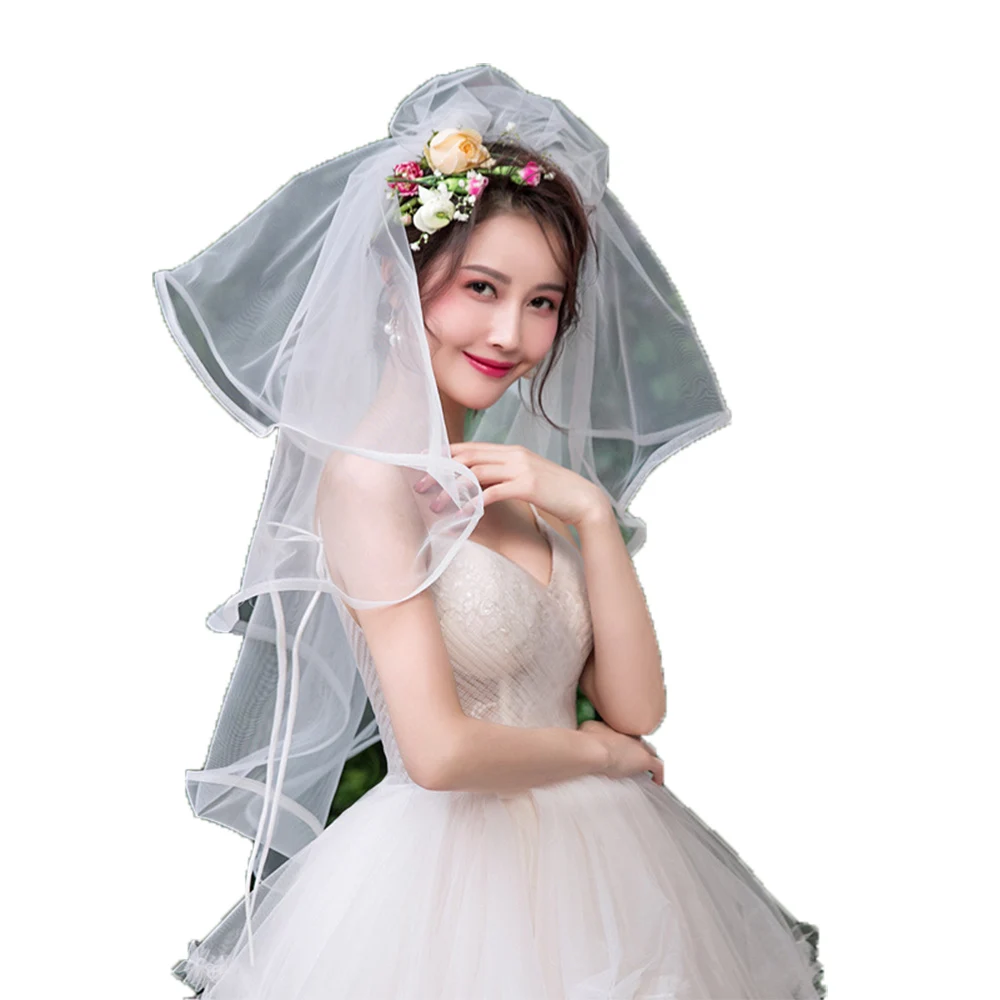 Bridal Veils Elbow Length Short Tulle Wedding Veil With Wave Edge