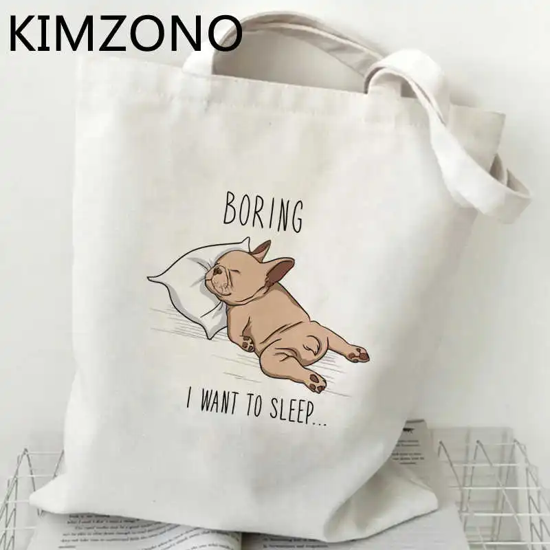 French Bulldog shopping bag tote reusable recycle bag canvas eco shopping bag sac cabas ecobag bolsas reutilizables sac tissu