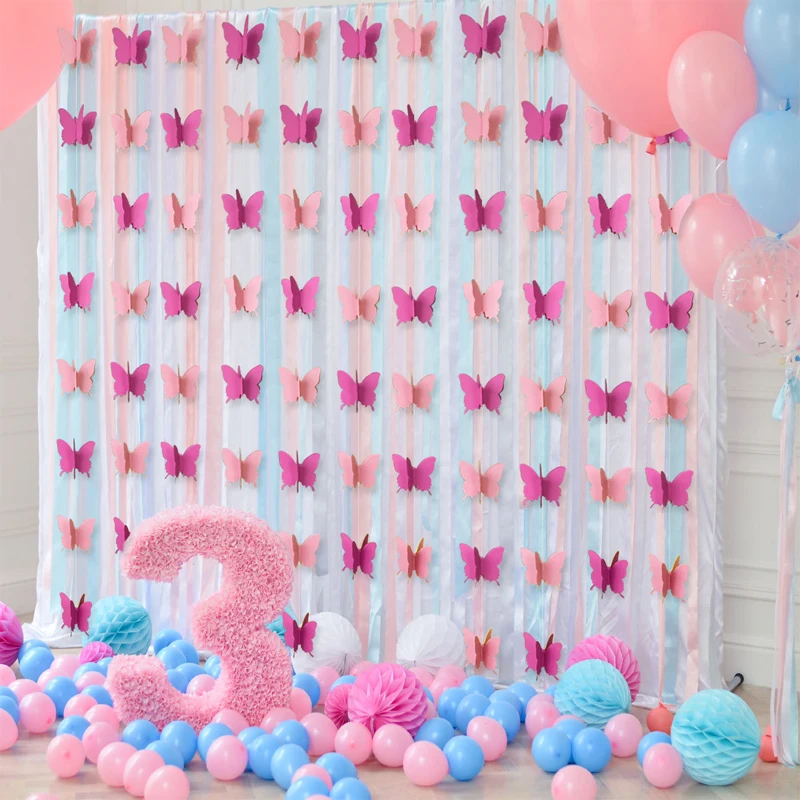 Guirlandas de papel de borboleta com gradiente de cores, 3m, 30 peças, faixa de pendurar para casamento, festa de aniversário, natal, decoração de quarto de criança