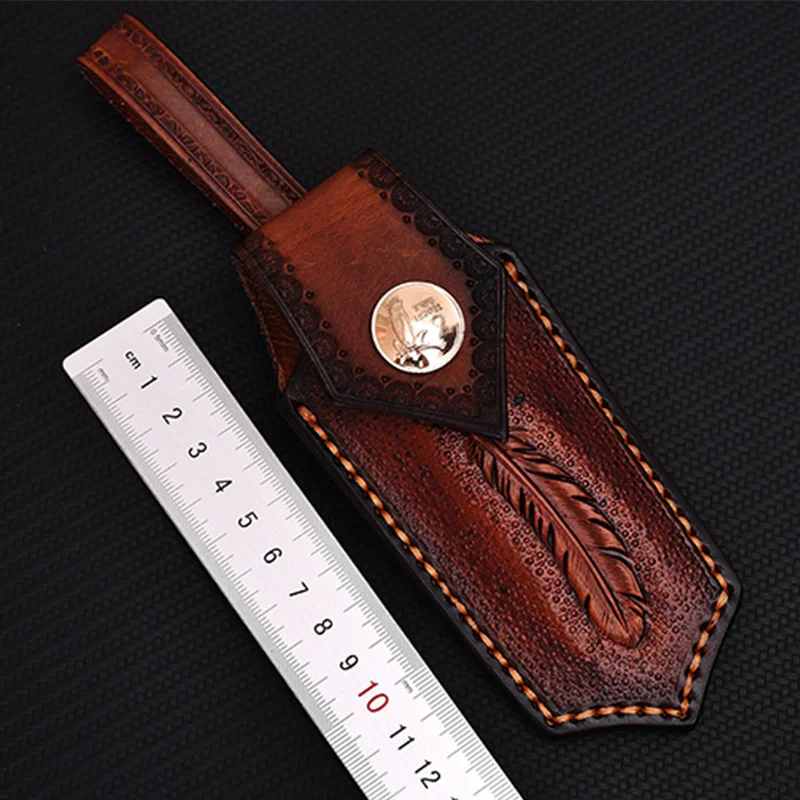 First Layer Real Cowhide Pocket Folding Small Straight Knife Scabbard Sheath Leather Case Cover Holster Outdoor Hunt Waist Belt