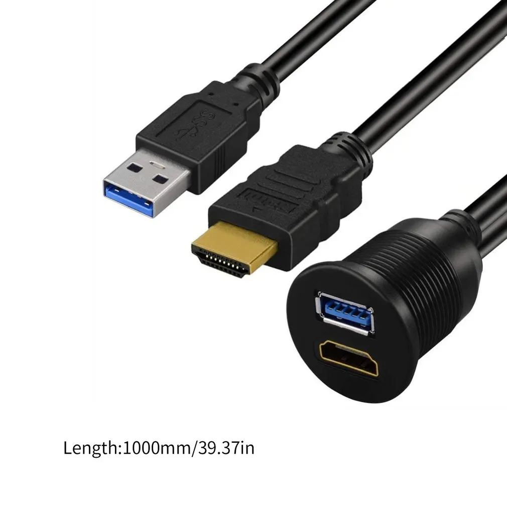 Panel adaptador de base de montaje empotrado para salpicadero de coche, Cable de extensión de Cable compatible con HDMI y USB 3,0, Puerto 3,0, para motocicleta y barco