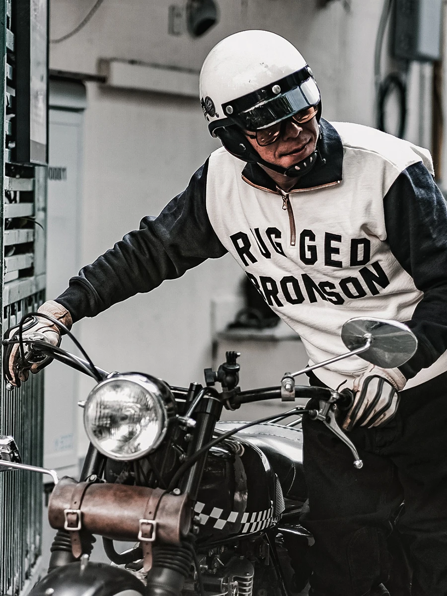 Bronson Heavyweight Vintage Motorcycle Racing Jersey 1/2 Zip Biker Sweatshirt