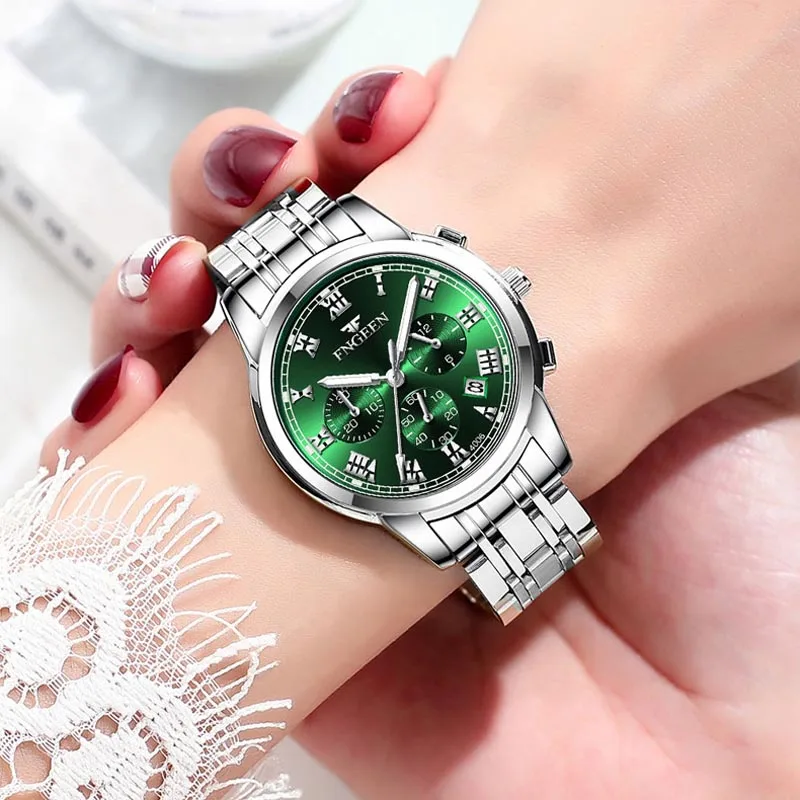 Montre de luxe en acier inoxydable pour femme, forme ronde, quartz, bracelet pliant, étanche, date