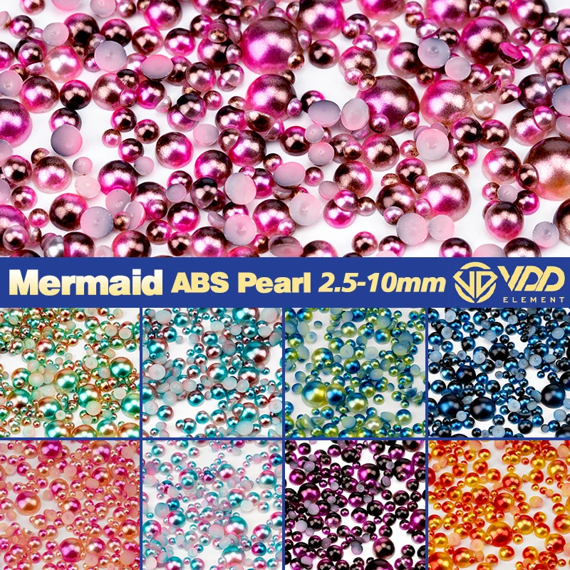 VDD 3mm-10mm Mermaid Color ABS Imitation Pearls Half Round Flatback Beads  For Jewelry Making Craft Pearls Clothing Accessories