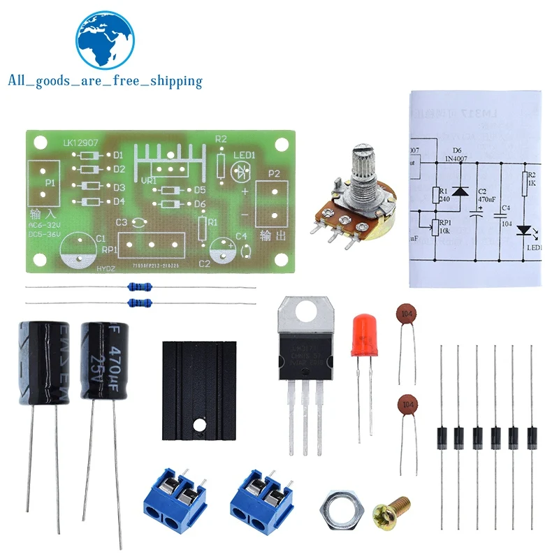 TZT LM317 Adjustable Power Supply Kit Continuous Adjustable DC Power Supply DIY Teaching Training Parts