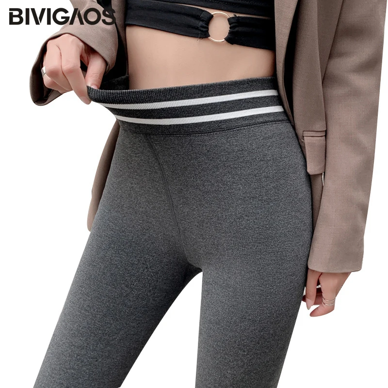 BIVIGAOS Autumn Winter High-Waist Fleece Leggings Women Casual Sexy Sport Warm Leggings Slim Elastic Push Up Leggings Pants