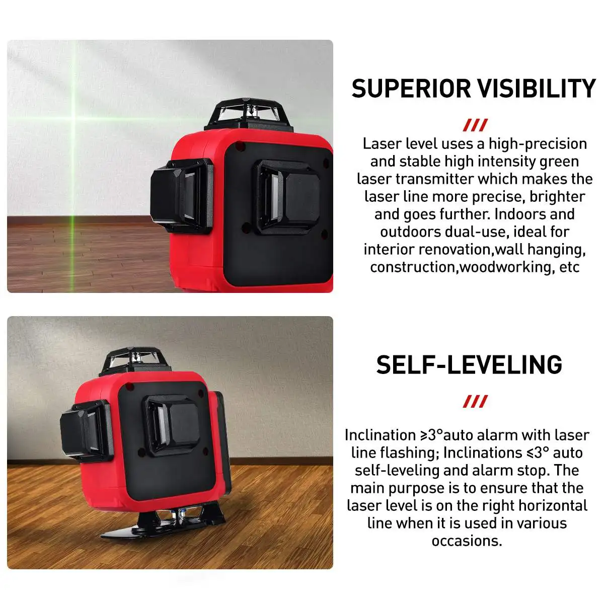 16 Lines 4D Green Laser Level Horizontal And Vertical Cross Lines With Auto Self-Leveling, Indoors and Outdoors