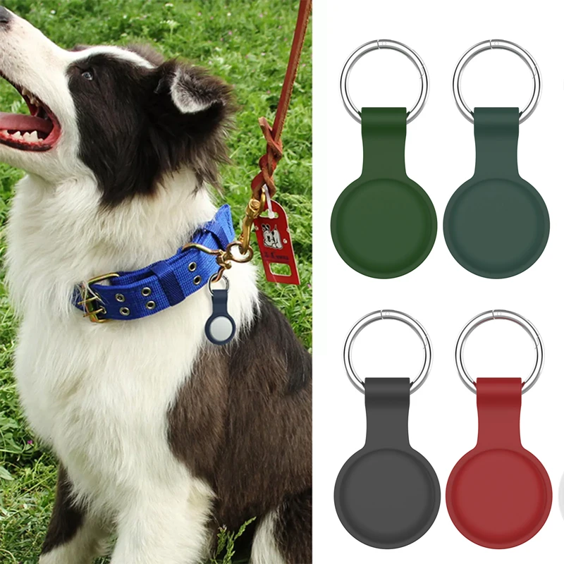 2PC For Apple AirTag Case Silicone Protective Sleeve Cover Anti-Lost Locator Tracker Protector Keychain Ring for Pet Small Dog