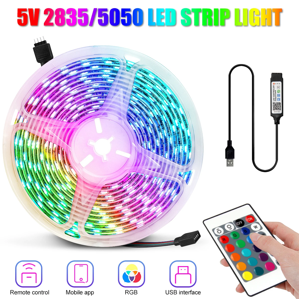 شريط إضاءة LED USB بلوتوث RGB 5050 5 فولت شريط مصباح مرن شريط تلفزيون سطح المكتب شاشة خلفية صمام ثنائي لغرفة النوم مهرجان