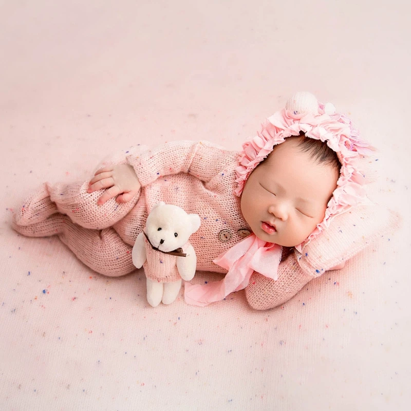 Vêtements pour bébés, accessoires de photographie pour nouveau-nés, combinaison bébé, chapeau, oreiller avec poupée ours mignon, tenues de prise de vue, 4 pièces/ensemble