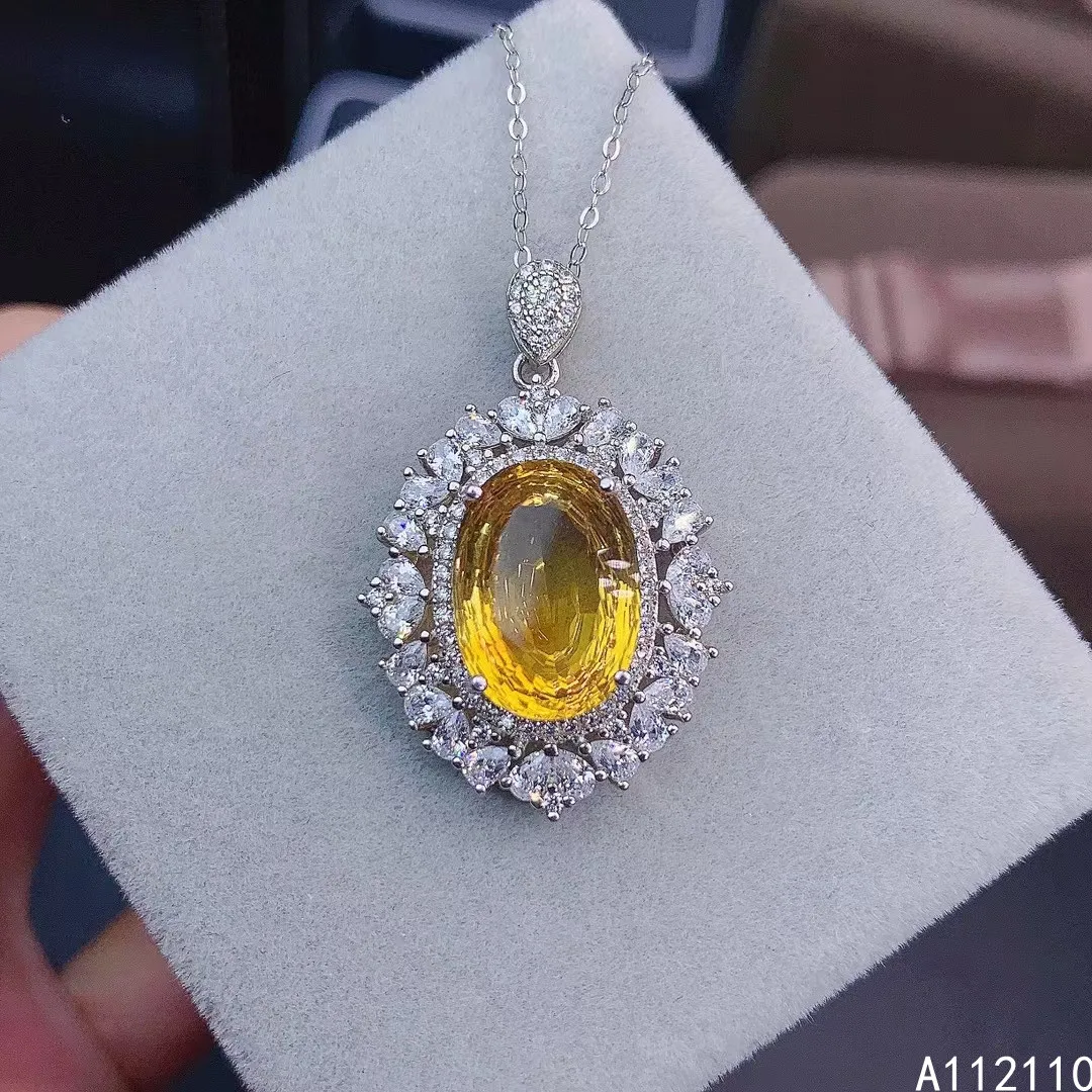 

Fine Jewelry 925 Sterling Silver Inlay With Gemstone Women Popular Exquisite Flower Citrine Pendant Necklace Support Detection