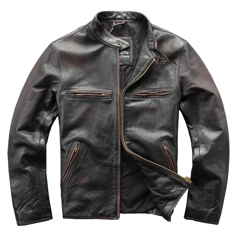 shipping.wholesales.man genuine Free leather jacket.vintage brown 100% leather coat.mens cowhide motor biker jackets.cool