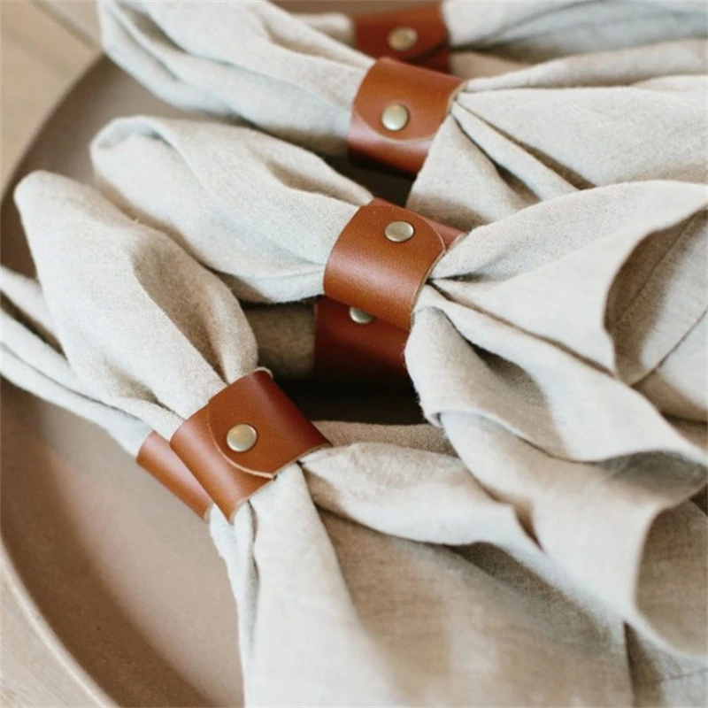 Leather Napkin Ring Rope Hotel Tabletop Napkin Ring For Home Dinning Room Hotel Party Dinner Christmas Table Decoration