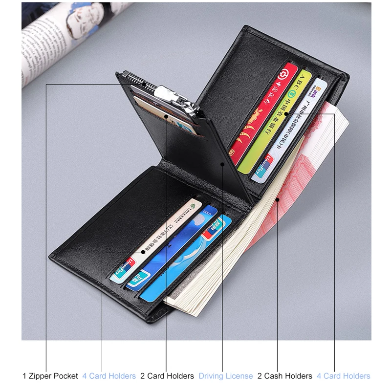 WILLIAMPOLO Men\'s Slim Wallet Genuine Leather Mini Purse Casual Design Bifold Wallet Brand Short Slim Wallet
