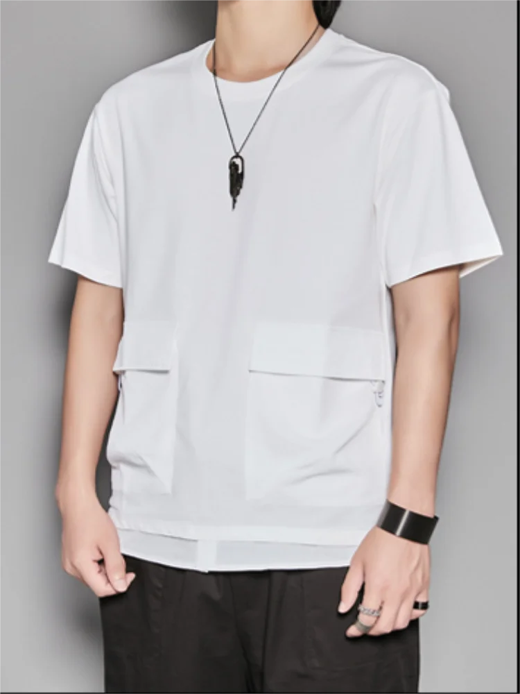 Men's Short Sleeve T Shirt Summer New Solid Color Round Collar High Quality Material Stitching British Fashion T Shirt