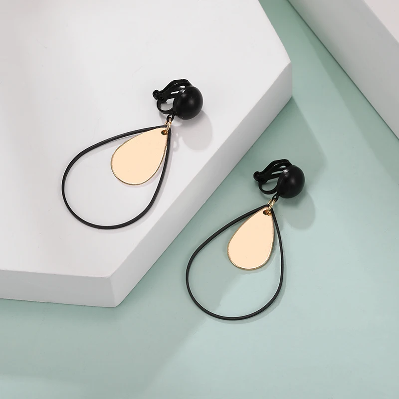 Silver Gold Black Teardrop Clip Earrings for Women Vintage Geometric Ear Clips Without Piercing Ears Brinco 2020 Fashion Jewelry