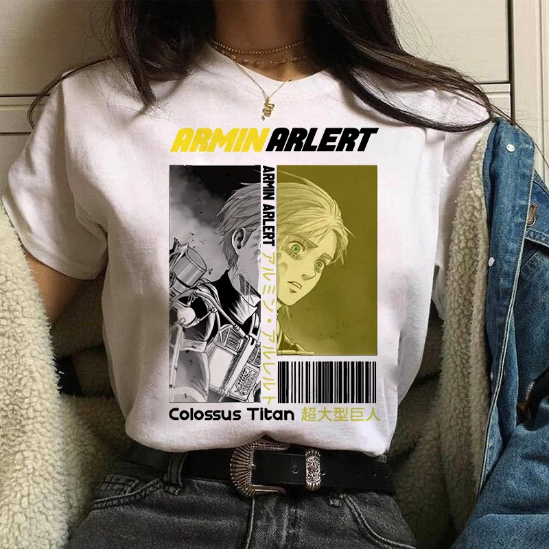 Attack On Titan Eren Jaeger Anime print ladies T-shirt ladies casual basis O-collar white shirt short sleeve ladies T-shirts