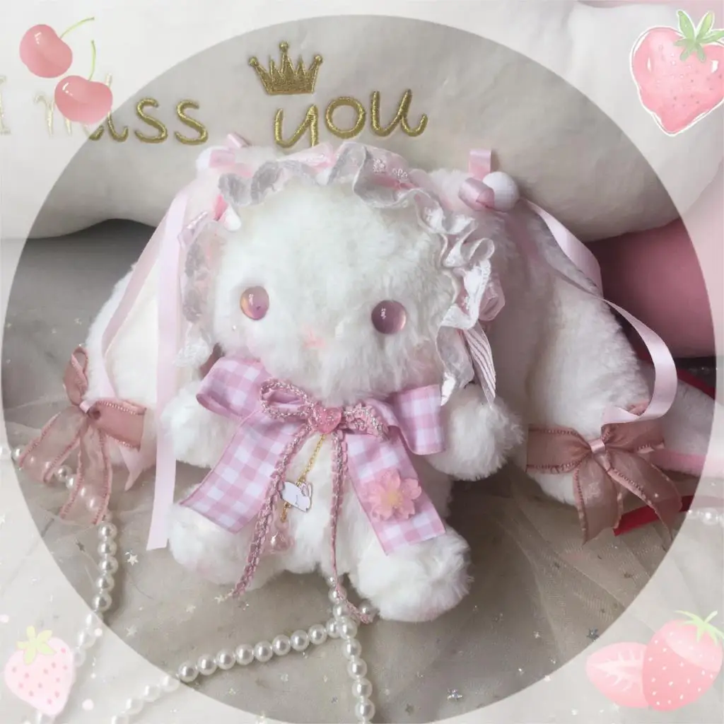 High Quality Origional Self-Made Lolita Rabbit Bag Cute SOFT Girl Long Ear Doll Change Pupil Lolita Backpack