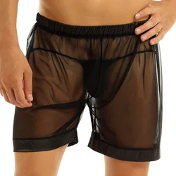 Men's Transparent Shorts Pants Lingerie See-through Mesh Loose Boxer Shorts Swimwear Fishnet Trunks Shorts Nightwear Beachwear