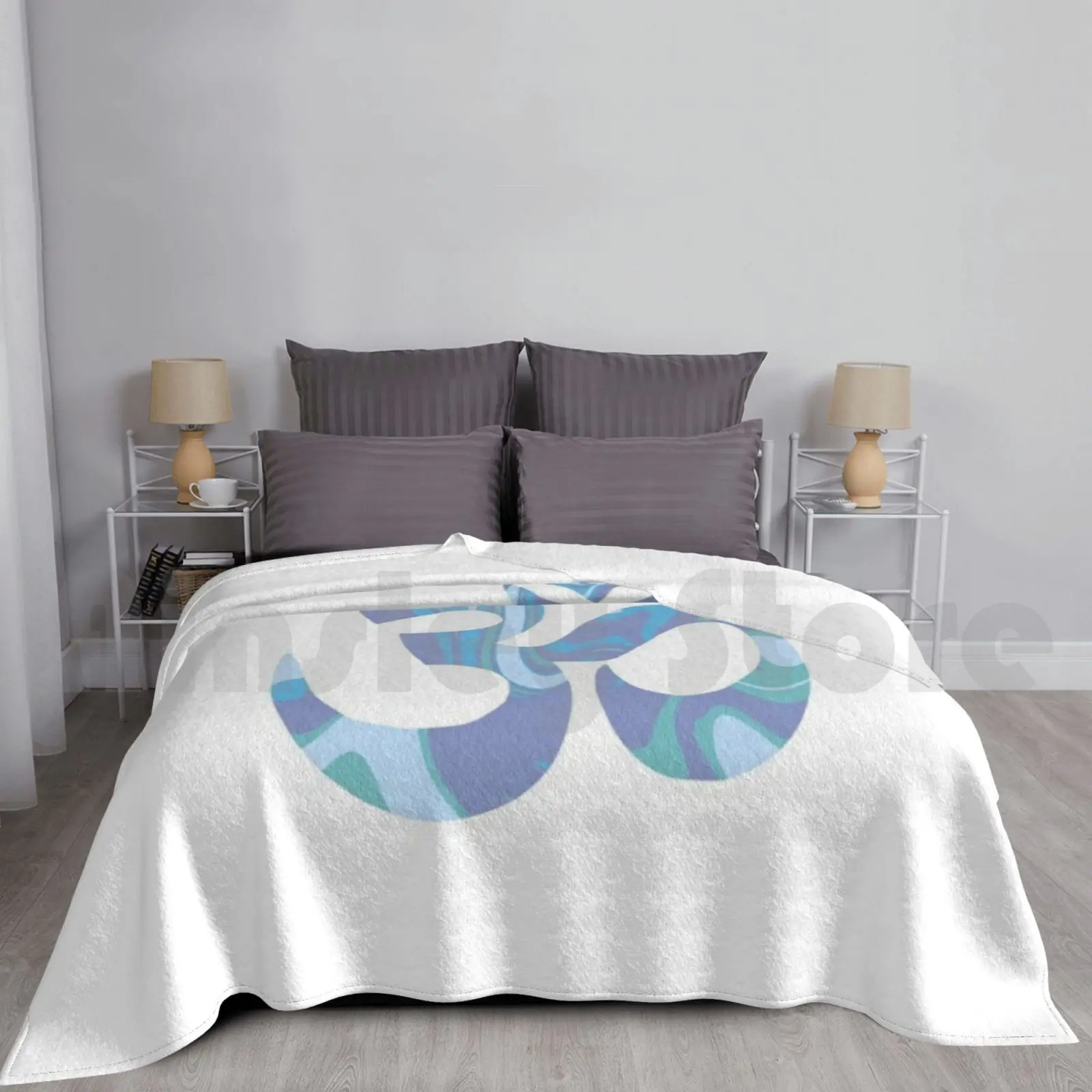 Blue Marbled Ohm Yoga Symbol Blanket For Sofa Bed Travel Yoga Ohm Om Blue Blue Marble Yogi Hannahpark Hannah