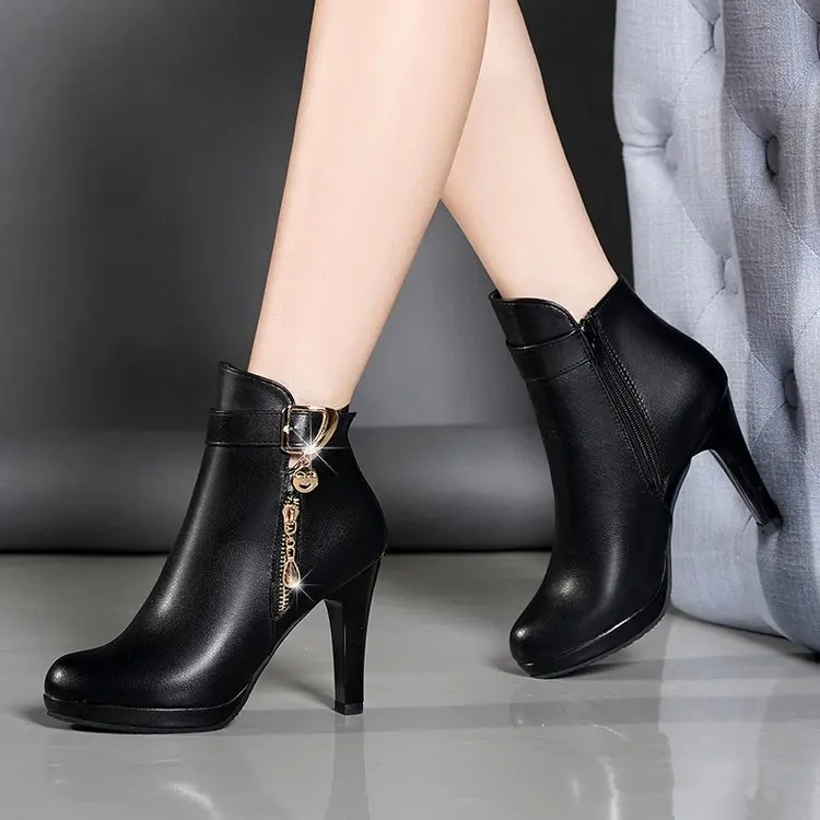 Fashion Women Boots Autumn Ankle Boots For Women Thin Heel Zipper Casual Female Shoes Leather Boots Botas women shoes