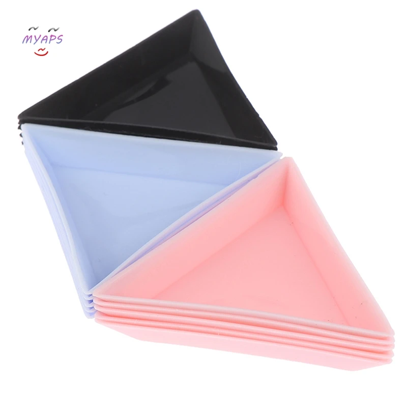 Plastic Triangle Nail Tray Nail Art Rhinestone Bead Crystal Sorting Storage Plate Manicure Tools Accessory 5pcs